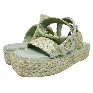 Raid Green Woven Platform Sandals
